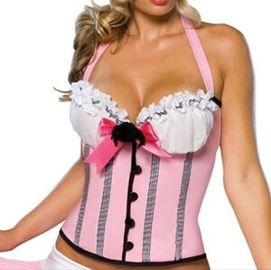 Little Miss Muffet Costume Pink Halter Corset Top with Bow Lil Miss Tuffet
